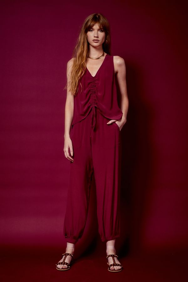 CALÇA SEDA DETALHE ROSA - 36