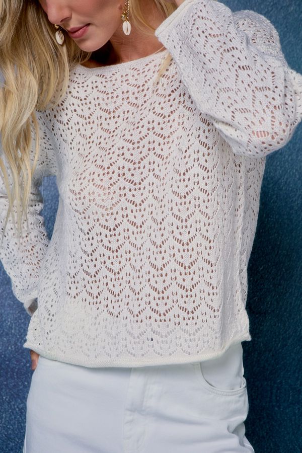 BLUSA TRICOT PONTO ONDAS OFF WHITE - P